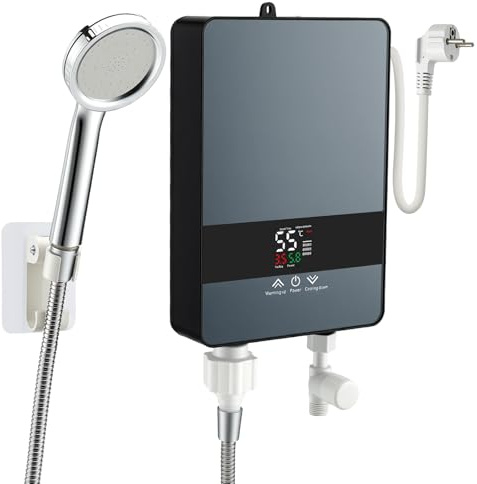 5500W 220V Mini Instant Warmwasserbereiter, Elektrische Durchlauferhitzer mit Duschset und LCD-Temperaturanzeige, 30–55 °C Einstellbare, Dusche Heißwassersystem für Küche Badezimmer Handwaschbecken