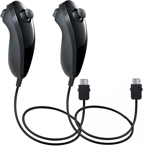 Zodazoqa Confezione da 2 controller Nunchuk con cavo, telecomando portatile ambidestro con joystick a 3 assi per un controllo migliorato del gioco, nero