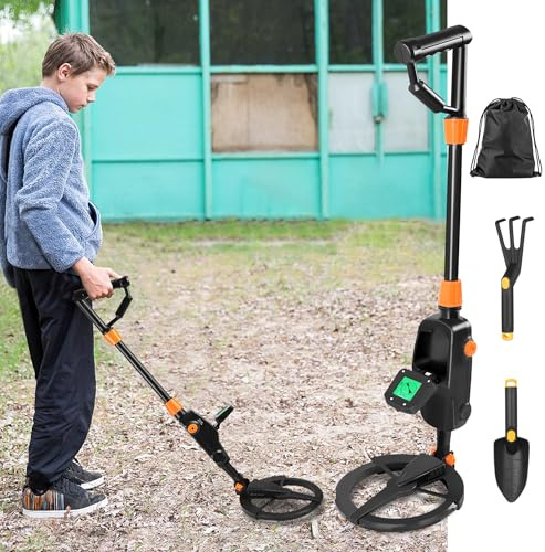 Suusolny Leichter hochempfindlicher Metalldetektor mit LCD Display, Outdoor Schatzsuch Metalldetektoren,Mit Kunststoff Schaufel, Rechen &Tragtasche(Modell 1008) Schwarz