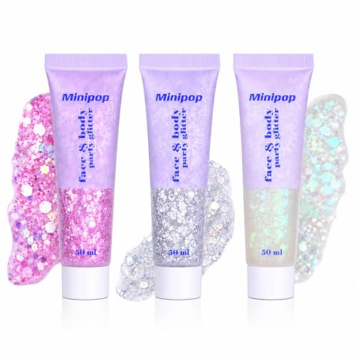 3 Pièces Gel Paillettes Visage, Colle Scintillant à Paillette Longue Durée | Paillettes Cheveux, Gel Paillettes Corps, our Cosmétique Visage Lèvres Ongles Festival Fête Maquillage Décoration
