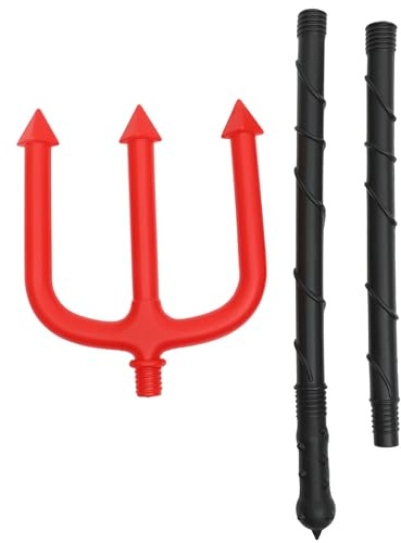 COMPUKAS Halloween Cosplay Pitch Fork Prop Red Plastic Lightweight Detachable Design Demon Costume Accessory for Boys Halloween Party