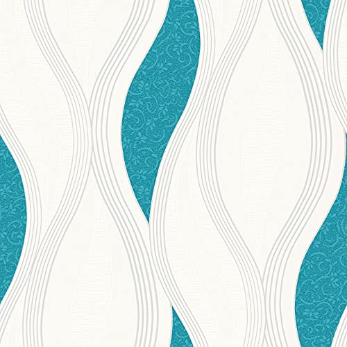 NEW LUXURY DIRECT WALLPAPERS WAVE EMBOSSED TEXTURED METALLIC 10M WALLPAPER (TURQUOISE E62001)