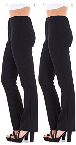 Bay eCom UK New Ladies (2 Pairs Pack) Finely Ribbed Bootleg Stretch Trousers Black Brown Navy Size 10 to 24 (18, Black)