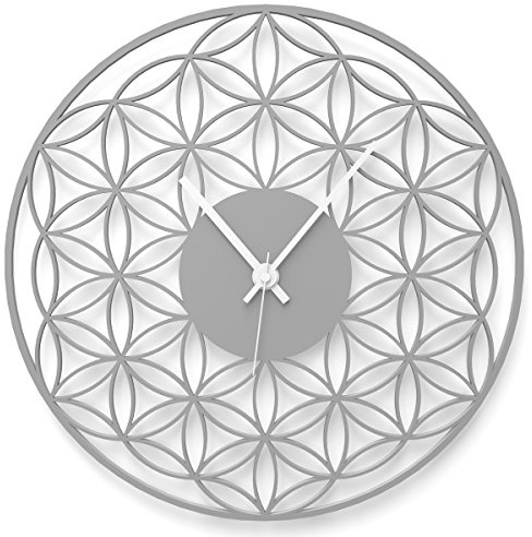WANDKINGS Wanduhr Blume des Lebens aus Acrylglas, in 11 Farben erhältlich (Farbe: Uhr = Grau glänzend; Zeiger = Weiß)