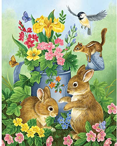 Bits and Pieces - 100 Piece Jigsaw Puzzle - A Touch of Spring by Artist Jane Maday - Cute Bunnies - 100 pc Jigsaw