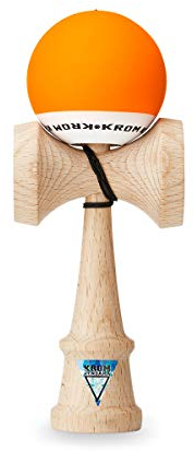 KROM Kendama POP Rubber Orange - aus zertifiziertem Buchenholz - Hohe Holzqualität - Für Anfänger und Profis - Pack : Ersatzschnur + Stickers