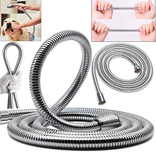 Safekom 2 Meter Stainless Steel Replacement Flexible Bathroom Bath Shower Hose Pipe Head Handheld with Clear Plastic Washers Set 2M