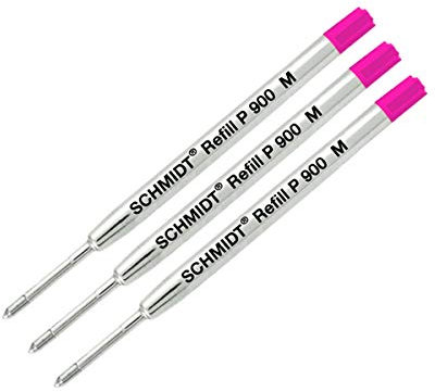 Schmidt P900 Parker Style Ballpoint Pen Refill, Medium Point, Pack of 3, Bulk Packed (Magenta)