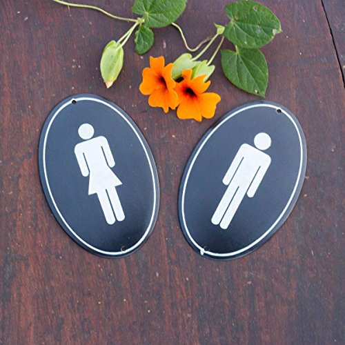 Antikas - Toilettenschilder aus Emaille, WC-Schilder im Set, Mann und Frau, oval