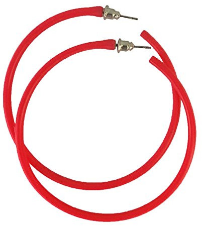 Ladies Neon Hoop Earrings Fancy Dress Accessory 80s Party 1980s (Red)