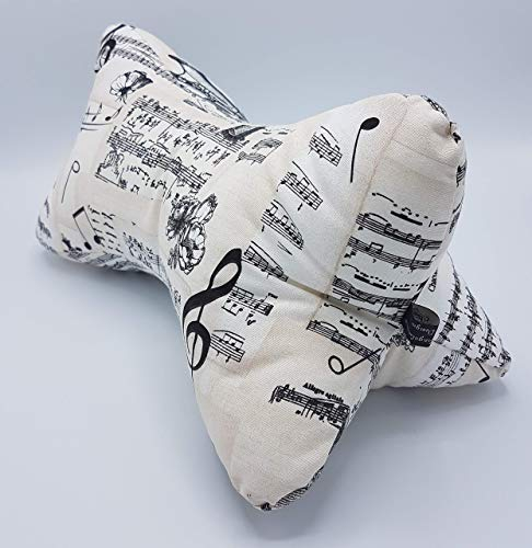 Ergonomischer waschbarer Leseknochen - Made in Germany: Meditationskissen/Relaxkissen/Nackenkissen - Bücher-/Tablet-/Smartphone-/Handystütze - Musik/Noten/Instrumente/Schmetterlinge beige/schwarz