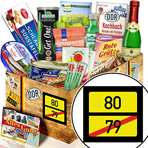 Ortsschild 80 - Zum achtzigsten Geburtstag Geschenke - DDR Spezialitäten Box