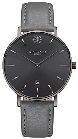 Kistanio Moyen Flache Damenuhr mit Lederband Saphirglas 38 MM Durchmesser Edelstahl Datum Verschiedene Variationen