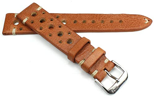 RIOS1931 Rallye Vintage Rindsleder Uhrenarmband handgemacht in Deutschland Robust 18mm hell braun