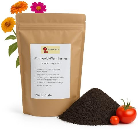Eckards Wurmstube Wurmhumus – Wurmkompost 2 Liter – Universaldünger für alle Pflanzen – Naturdünger aus eigener Produktion