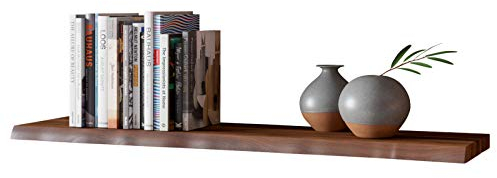 SAM Wandregal SUVA, Akazienholz massiv, nussbaumfarben & lackiert, Holzregal mit Baumkante, 120 cm Regal