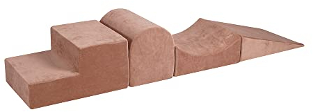 MEOWBABY Schaumstoff Bausteine Kinder – Kletterbausteine Indoor – Softbausteine XXL Baby – Riesen Bausteine XXL für Kinder – Spielpolster & Bewegungsbausteine, Samt, Beige