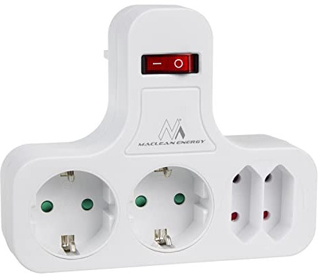 Maclean MCE224 Prise Quadruple de Courant avec Un Interrupteur à Patte stabilisatrice Type Schuko, 2X 2.5A, 2X 16A
