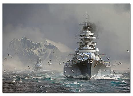 Bismarck Klasse Schlachtschiff Leinwand Malerei Poster Gedruckt HD Wandkunst Bilder für Moderne Wohnzimmer Dekoration 40x60cm (16x24in) Rahmenlos