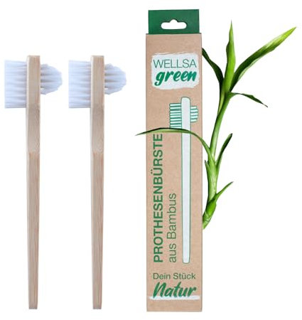 Wellsamed Wellsagreen Bambus Prothesenzahnbürste, 2 Stück für die Dritten Zähne