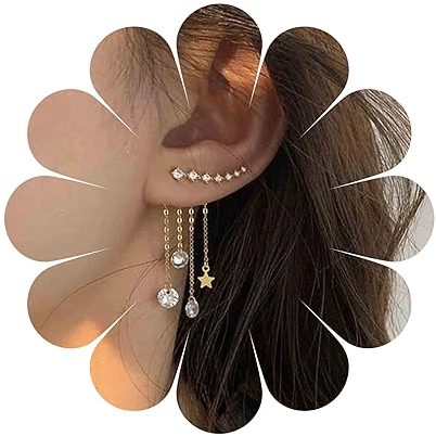 Yheakne Boho Star Ohrjacke Ohrringe Gold Cz Stern Ohr Kletterer Ohrringe Kristall Kette Quasten Ohrringe Kristall Ohrkrabbler Lange Kette Ohrringe Schmuck Für Frauen Und Mädchen Geschenke (Gold)
