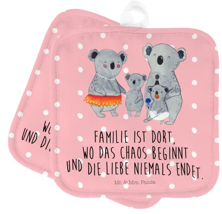 Mr. & Mrs. Panda 2er Set Topflappen Koala Familie - Geschenk, Topflappen mit Spruch, Topflappenset, Koalas, Familienzeit, Topfhandschuh, Oma, Bruder,
