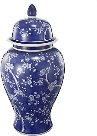 NEFSO 45,7 cm Porzellandose mit Deckel – Blauer und weißer Kirschblütendruck, antike chinesische Aufbewahrungsbox aus Blauer und weißer Porzellankeramik, mit versiegelten Deckeln, Home Kitchen Dining