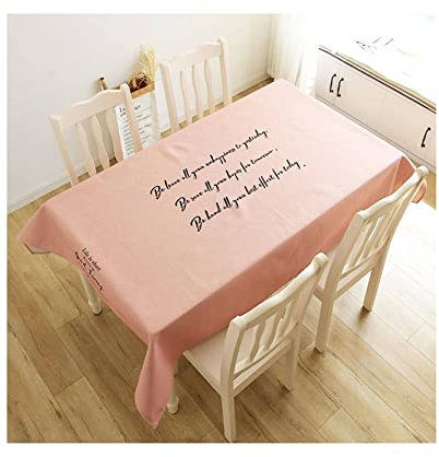 EHOMERY Abwischbare Tischdecke Wachs Tischtuch Outdoor Wasserabweisend Text Wachs Tischdecken Tischtuch Beschwerung Rosa Tischschutz Dekoration 140X200Cm