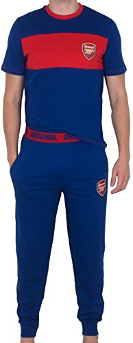 Arsenal FC Official Football Gift Mens Premium Long Pyjamas Set Navy Red Large