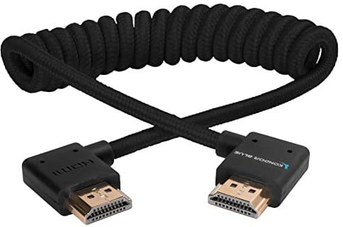 KONDOR BLUE KONDOR Blue 4K Full HDMI Thin Right Angle Braided Cable for On-Camera Monitors, Capture Cards + More, Black