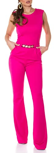 Koucla Business Long Schlag Jumpsuit Ärmellos mit Cutout und Deko Gürtel S