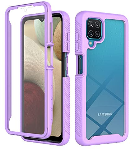 Samsung Galaxy A12 5G Case with Built-in Screen Protector, 360 Full Body Protective Cover Heavy Duty Anti-Scratch Shockproof Slim Silicone Bumper Clear Phone Case for Samsung A12 / M12, Purple