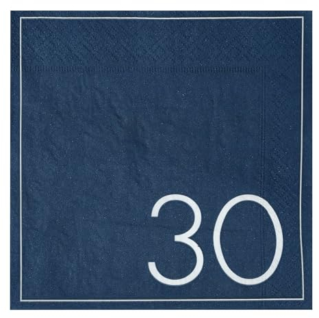 Ginger Ray 30th Birthday Navy Paper Party Birthday Napkins Pack of 16,Blue