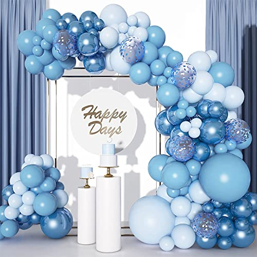 AIXIMA Luftballon Girlande,111 Stück Luftballon Girlande Blau Kit,5/10/12/18 Zoll Luftballons bunte,mit Konfetti Ballon für Baby Shower Geburtstag Party Hochzeit Dekorationen, A038