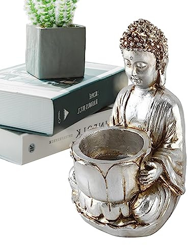 Teelichthalter mit Buddha-Statue | Kerzenhalter aus Harz meditiert Buddha-Figur, Kerzenhalter aus Harz für Zuhause, Hof, Büro, Povanjer