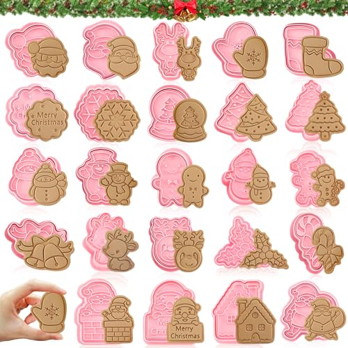 24pcs Weihnachten Keksausstecher,3D Weihnachten Keksausstecher Wiederverwendbar w-eihnachten Ausstecher Sets Ausstechförmchen für Geburtstag,Party DIY Plätzchen Backen Zubehör (D)