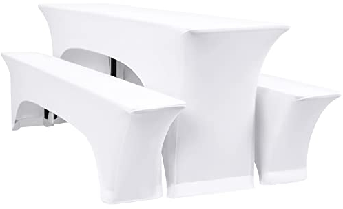 YMHPRIDE 1er-Set Elastische Biertischhussen, weiße Bierbankhusse und Tischdecken, 50 cm Tischbreite, Bierzeltgarnituren 220 x 50 x 70 cm für Gartenbankett-Gartenmöbel.（3 Packungen）