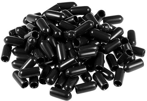TA-VIGOR 100Pcs Rubber End Caps, 5.5mm ID Round Flexible Screw End Caps Thread Protectors, Black Vinyl Bolt Covers Rubber Covers for Screws, Tubes, Cables, Wires, etc