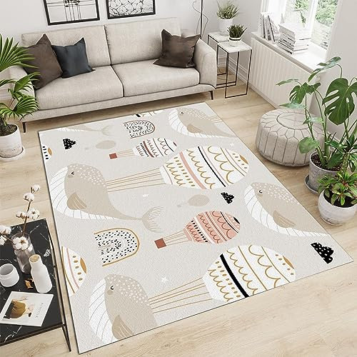 TEMLAN Cartoon-Heißluftballon Teppiche Gegend, Hellgrauer Wal Kleiner Teppich für Wohnzimmer, Schlafzimmer, Kinderzimmer, Büro, etc 100 x 150cm