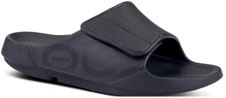OOFOS OOahh Slide, Sport Flex Black - Men’s Size 10, Women’s Size 12 - Lightweight Recovery Footwear - Reduces Stress on Feet, Joints & Back - Machine Washable…, Sport Flex Black, 12 Women/10 Men
