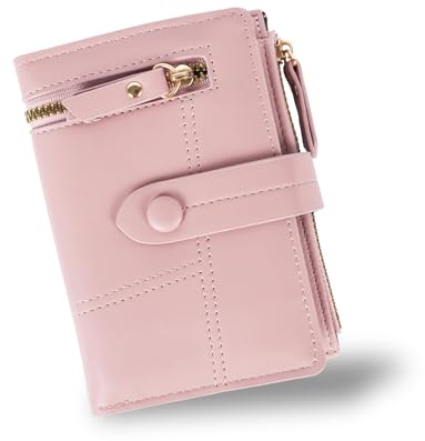 Porte-Monnaie Femme, zippé Portefeuilles,Mini Porte-Monnaie Grande capacité avec 8 Compartiments pour Cartes et Poche zippée pour Monnaie.Rose