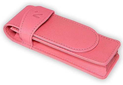 NEORAH -Faux Leather Handcrafted Double Pen Pouch with Loop |Portable Pen Case for 2 Fountain Pen, Roller Ball,Ballpoint Pen |Pen Holder,Pen case |Ideal Gifts for Men,boss,dad |14.5 x 4.5 cm| Pink