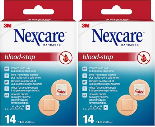 Nexcare Blutstopp Spots 22 mm, 14 Stuck, effizient für kleine Schnitte und Wunden, Erste-Hilfe-Paket
