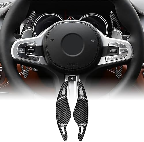 KUNGKIC Für BMW 4 5 7 6 3er G20 G30 G11 G06 G01 G07 G29 G05 G15 G14 G22 G26 Lenkrad Schaltwippen ABS DSG Erweiterungen Innenraum Dekoration Zubehör 2 PCS Schwarz Kohlefaser-Muster
