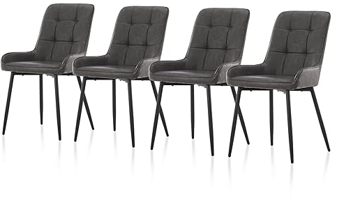 TUKAILAI Esszimmerstühle 4er Set aus Kunstleder, Küchenstuhl Gepolstertem Sitz, Polsterstuhl mit Rückenlehne und Metallbeine, Wohnzimmerstuhl Freizeitstuhl für Küche Esszimmer Wohnzimmer,Dunkelgrau
