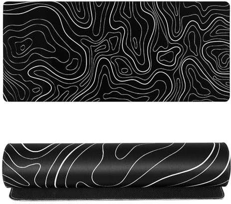 Nudiuhis Topographic Mouse Pad, Large XL Full Desk Mouse Mat, 35.03 x 15.74 inch, Black