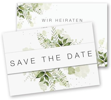 15 Postkarten Save the Date I DIN A6 I Blume I Set Hochzeit Wedding Einladungs-Karten I grün-weiß elegant Countdown verspielt I dv1279