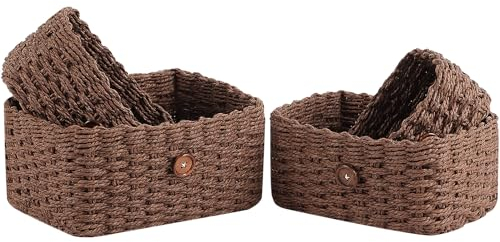 YheenLf Aufbewahrungskörbe aus recyclebarem Papierseil, Deko rechteckig Korb Aufbewahrung für Make-up-Schränke, Tischplatten, Wohnzimmer, Badezimmer, Schlafzimmer, üchen, 4er Set, Braun