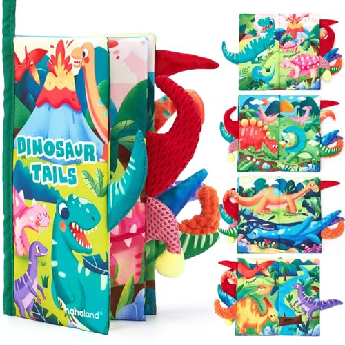 hahaland Baby Spielzeug 0 6 Monate Babybuch Dinosaurier Sensorisches Stoffbuch, Interaktive Fühlbuch Knisterbuch ab 0 3 6 Monate Lernspielzeuge Quiet Book Geschenk für Neugeborene