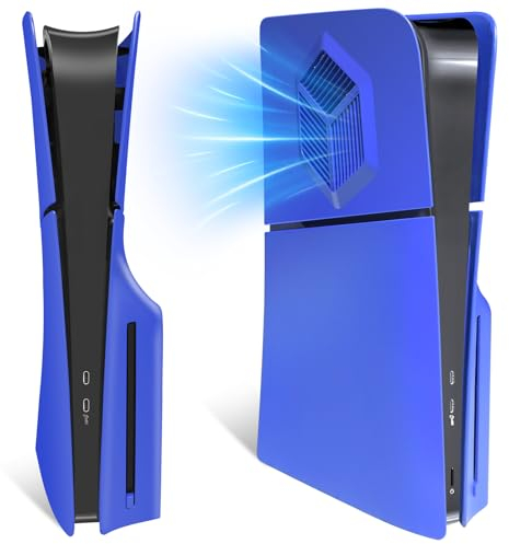 Replacement Side Shell Plate for PS5 Slim, arVin Replacement Cover with Cooling Vents for PS5 Slim Disc Edition, Dustproof Accessory for PS5 Slim Console, ABS Case (Blue)